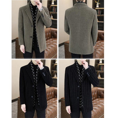 Men’s Stylish Notched Lapel Winter Tweed Jacket with White Duck Down Lining