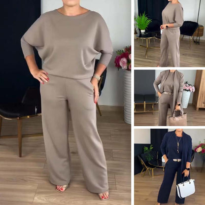 Elegant Longline Cardigan & Top & Pants 3-Piece Set