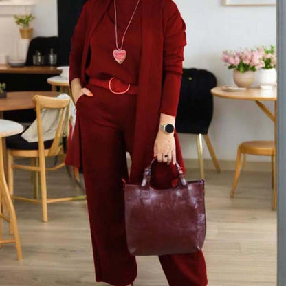 Elegant Longline Cardigan & Top & Pants 3-Piece Set