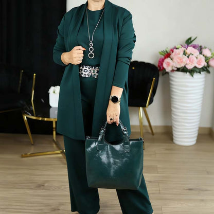 Elegant Longline Cardigan & Top & Pants 3-Piece Set