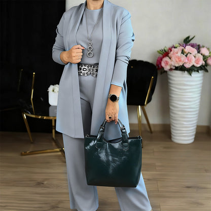 Elegant Longline Cardigan & Top & Pants 3-Piece Set