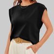 Solid Color Round Neck Cap Sleeve Top