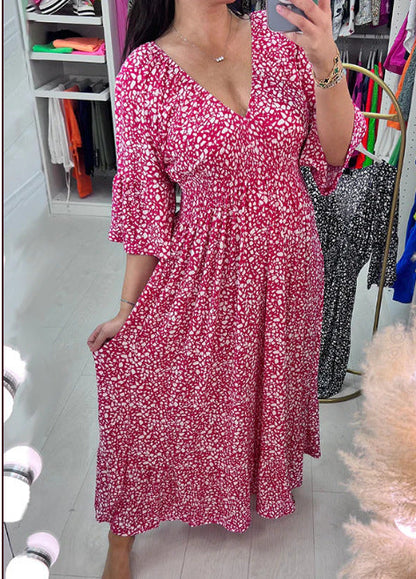Plus Size Floral Dress with V-Neckline
