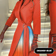 Ombre Lapel Neck Tied Waist Pleated Blazer Dress