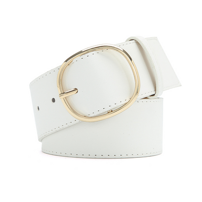 Women's Wide Faux Leather Belt with Round Buckle
