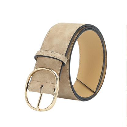 Women's Wide Faux Leather Belt with Round Buckle