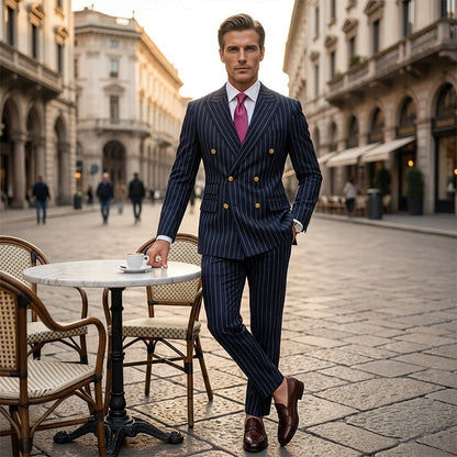 🔥Hot Sale Offers-Men's Double-Breasted Pinstripe Suit Set