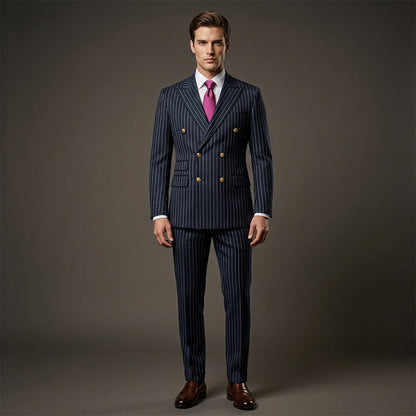 🔥Hot Sale Offers-Men's Double-Breasted Pinstripe Suit Set