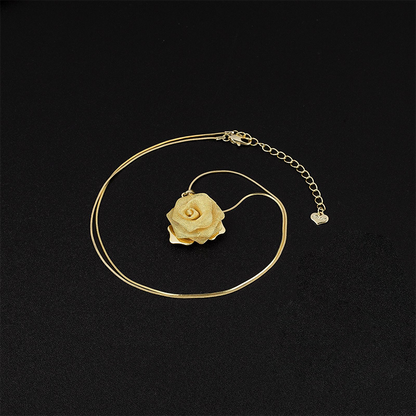 3D Rose & Pearl Double Layered Necklace