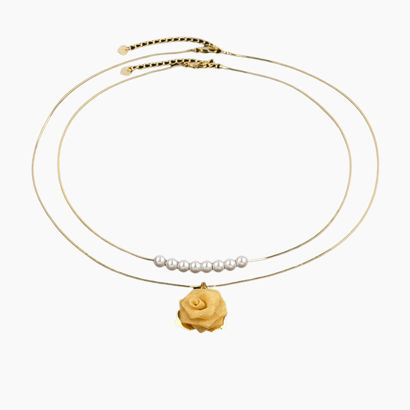 3D Rose & Pearl Double Layered Necklace