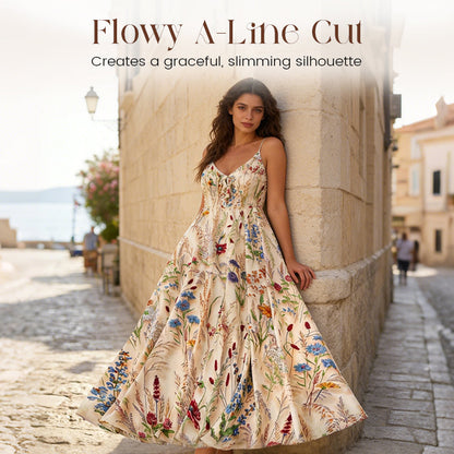 👗New arrival 50% OFF!🥰Plus Size Floral Print Spaghetti Strap Midi Dress