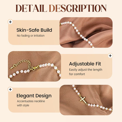 Women’s Elegant Cross Synthetic Pearl Necklace