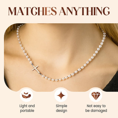 Women’s Elegant Cross Synthetic Pearl Necklace