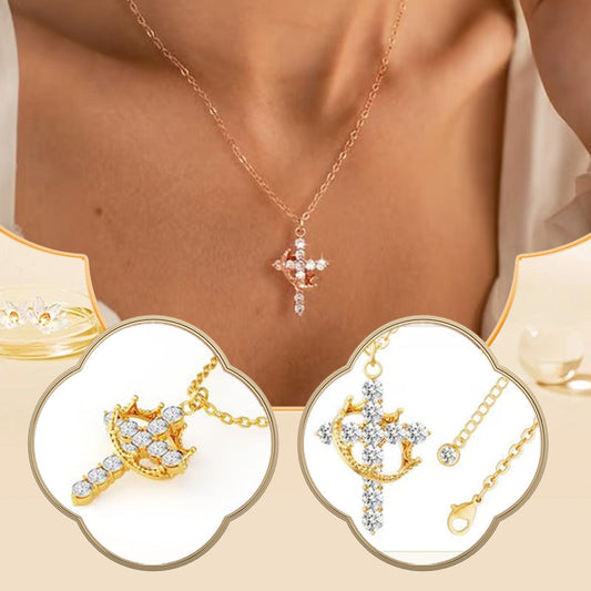 Exquisite Cross Necklace with Rotating Crown