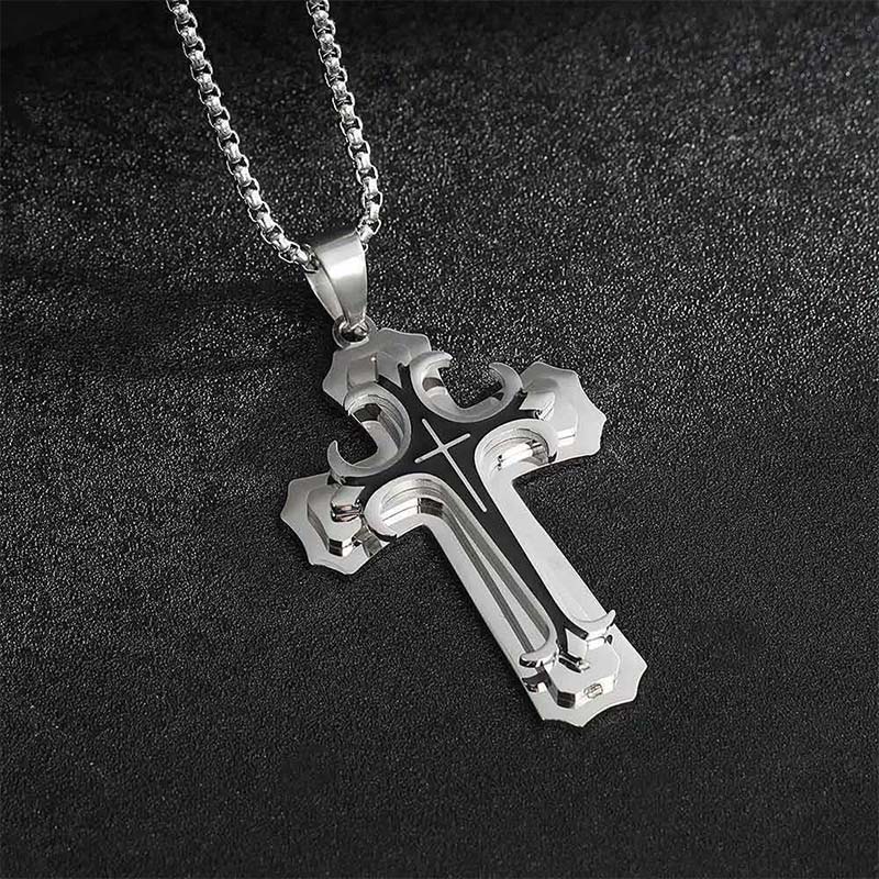 Men's Two-Tone Cross Pendant Necklace