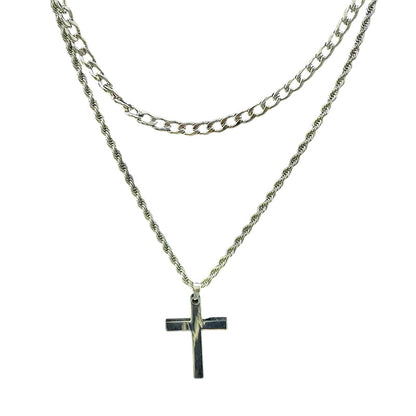 Double Layer Cross Pendant Necklace
