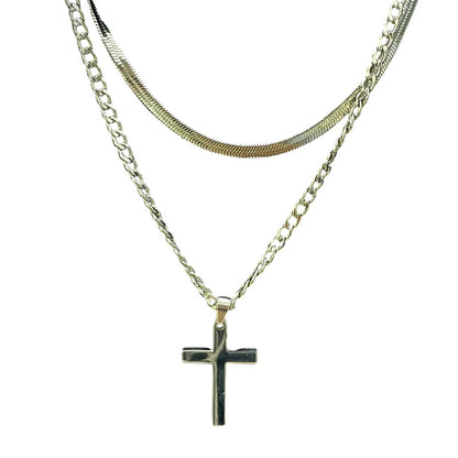Double Layer Cross Pendant Necklace