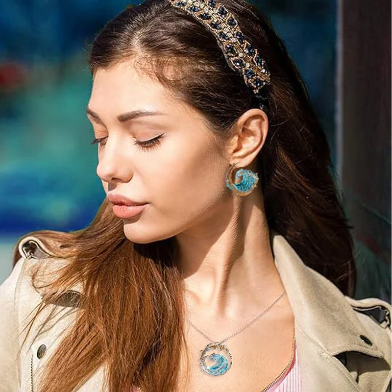 Elegant Blue Necklace Ring Earrings Set