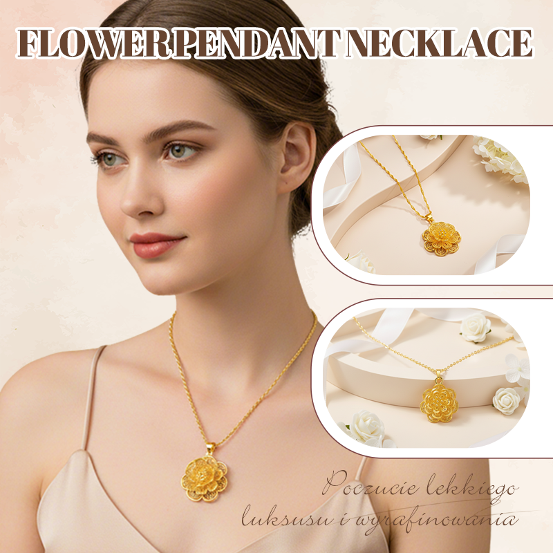 Elegant Gold Tone Flower Pendant Necklace