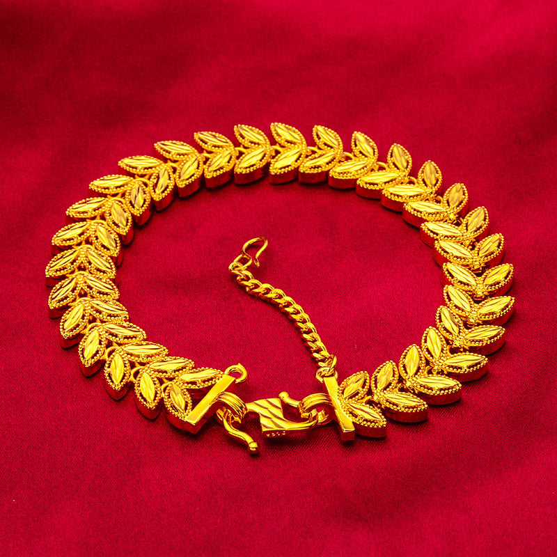 Golden Wheat Alloy Bracelet with Adjustable Extension Chain