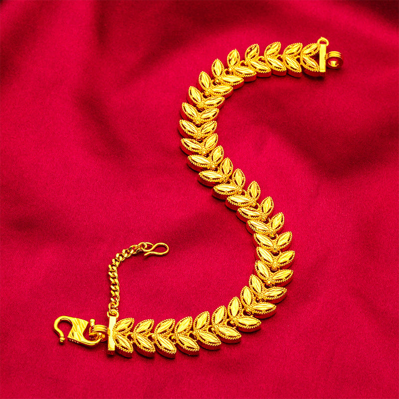 Golden Wheat Alloy Bracelet with Adjustable Extension Chain