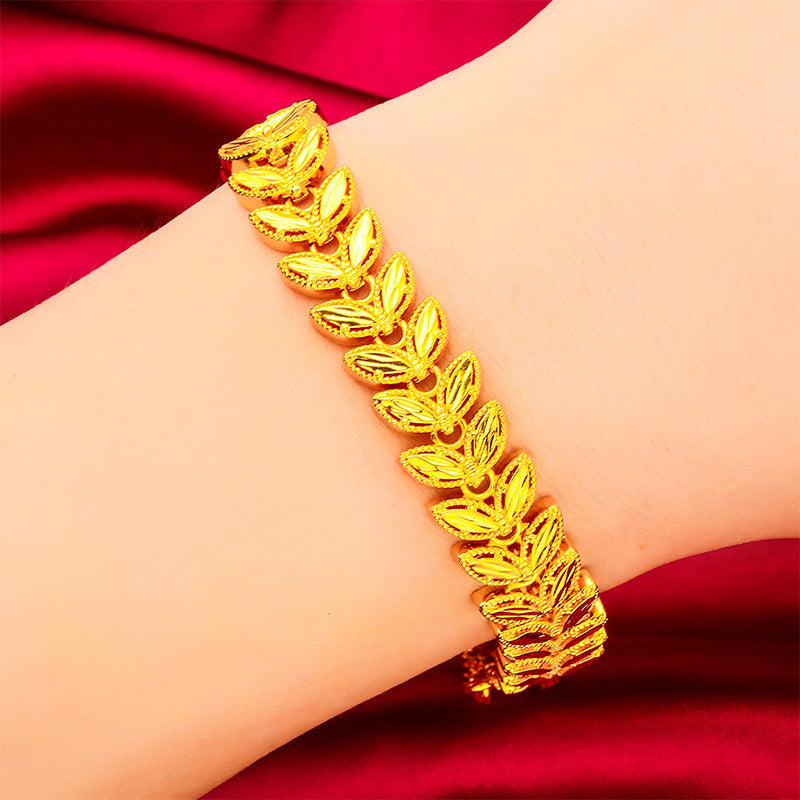 Golden Wheat Alloy Bracelet with Adjustable Extension Chain