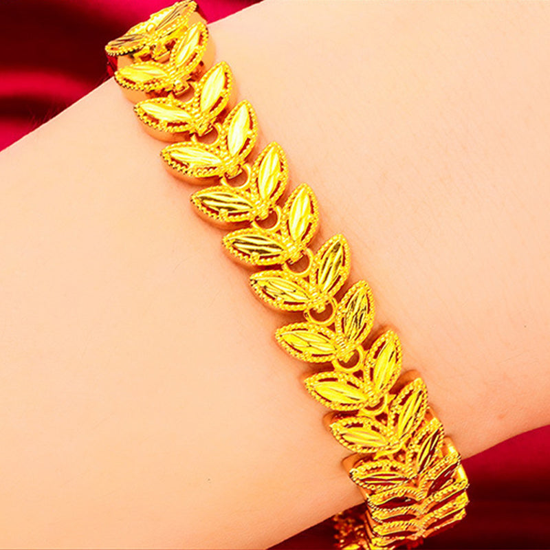 Golden Wheat Alloy Bracelet with Adjustable Extension Chain