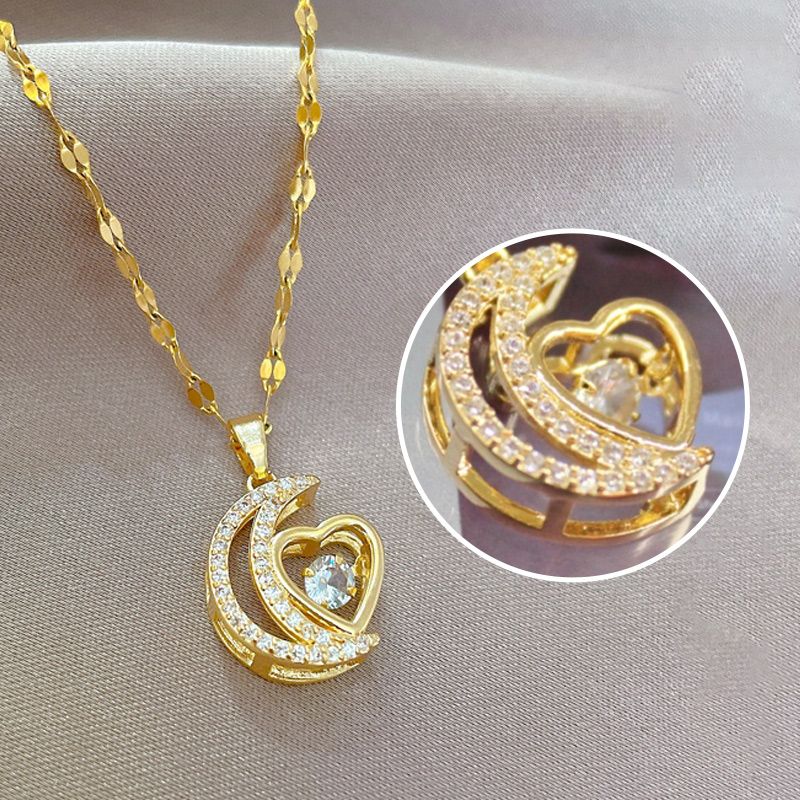 🌙Hot sale 50% off🌙Elegant Heart and Crescent Shape Necklace✨️