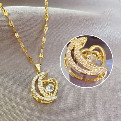 🌙Hot sale 50% off🌙Elegant Heart and Crescent Shape Necklace✨️