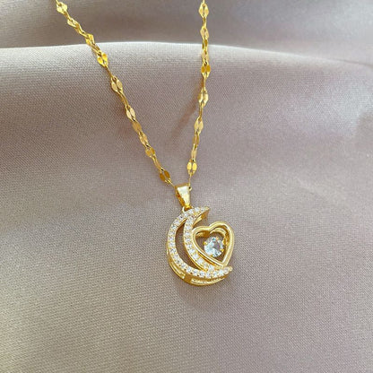 🌙Hot sale 50% off🌙Elegant Heart and Crescent Shape Necklace✨️
