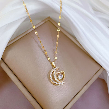 🌙Hot sale 50% off🌙Elegant Heart and Crescent Shape Necklace✨️