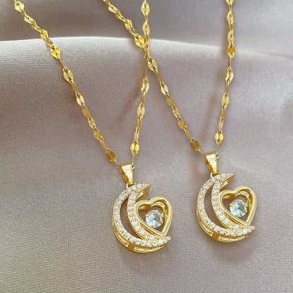 🌙Hot sale 50% off🌙Elegant Heart and Crescent Shape Necklace✨️