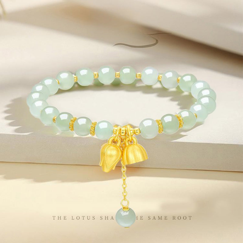 Synthetic Jade Bracelet with Lotus Pendants