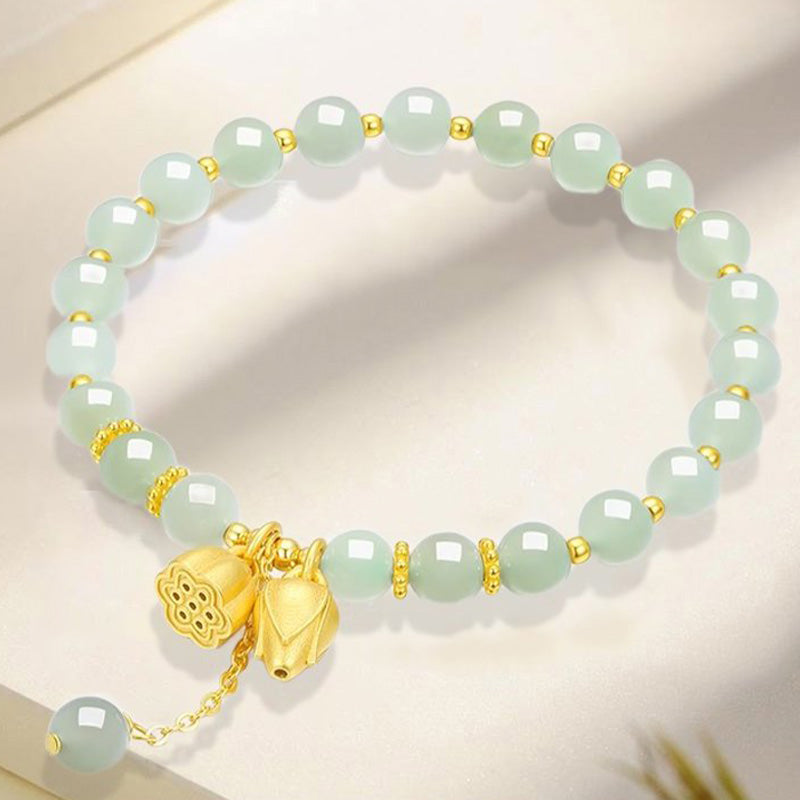 Synthetic Jade Bracelet with Lotus Pendants