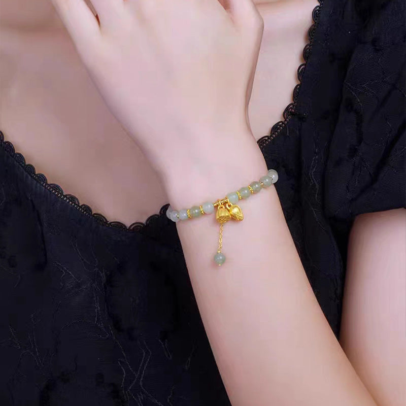Synthetic Jade Bracelet with Lotus Pendants