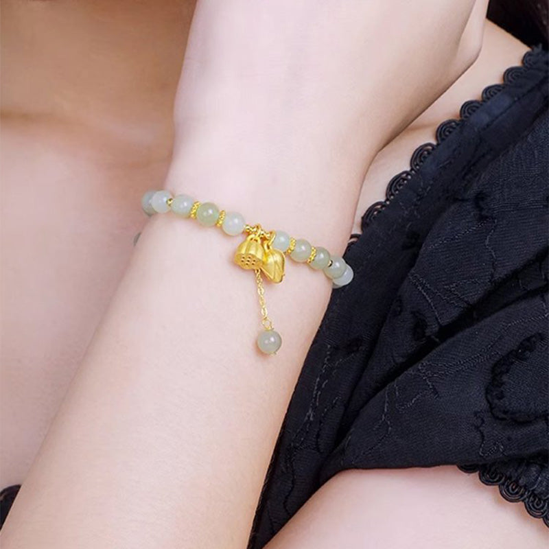Synthetic Jade Bracelet with Lotus Pendants
