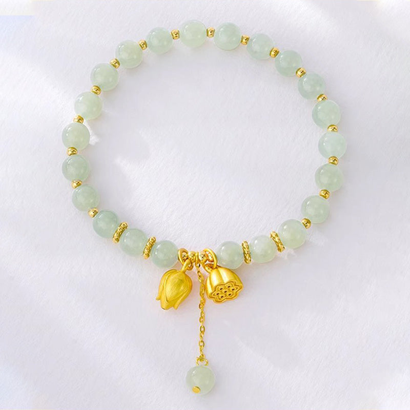 Synthetic Jade Bracelet with Lotus Pendants