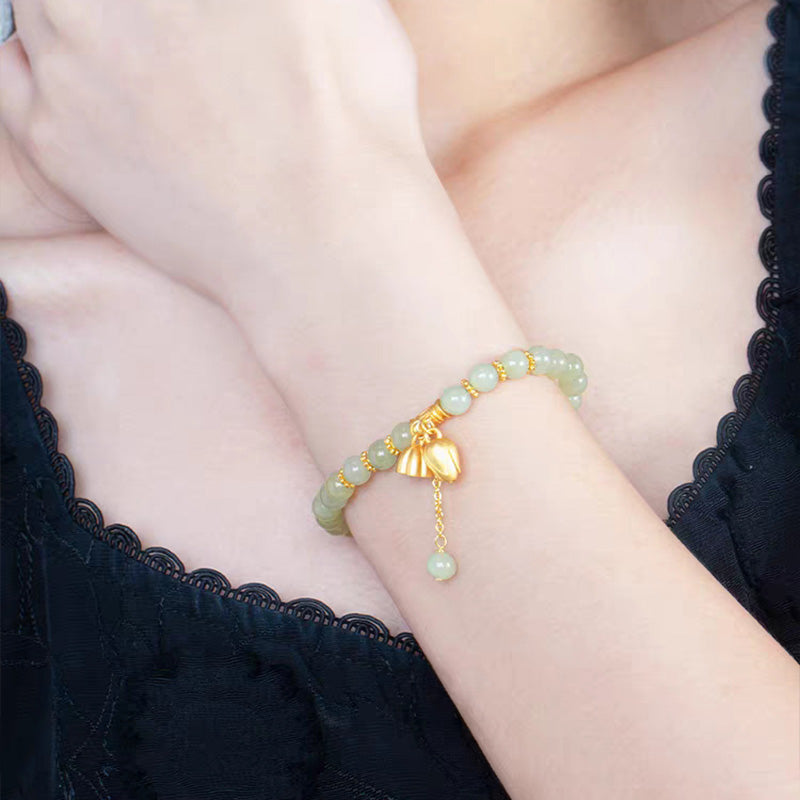 Synthetic Jade Bracelet with Lotus Pendants