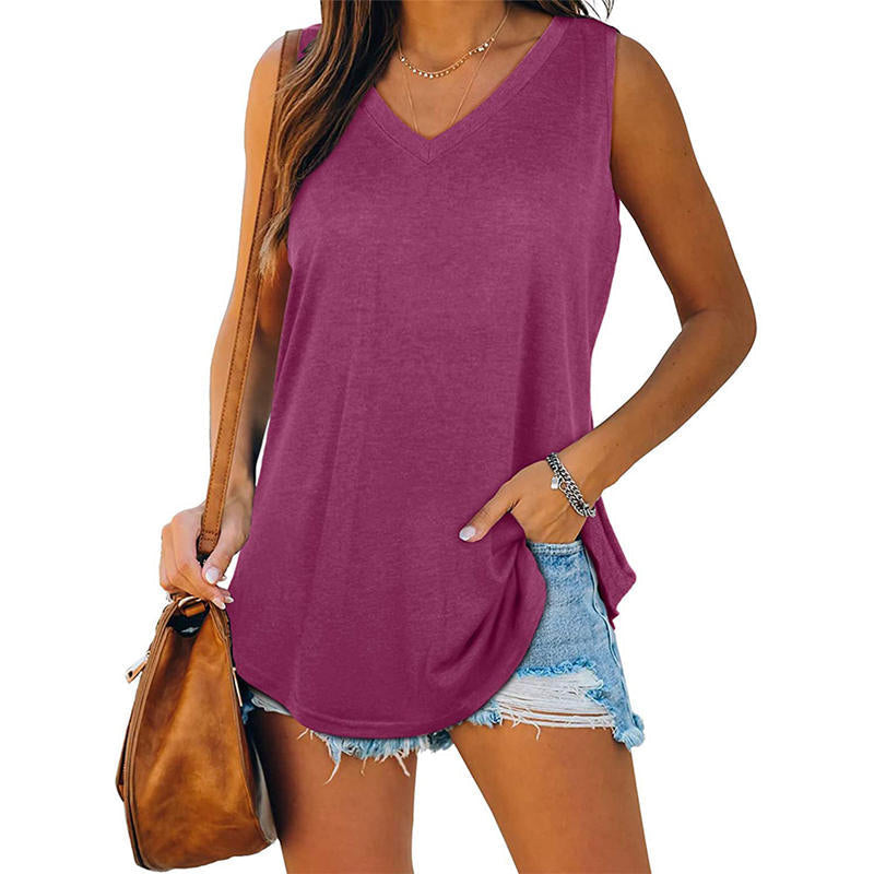 Summer V-Neck Solid Color Vest