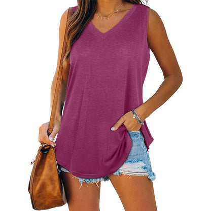 Summer V-Neck Solid Color Vest