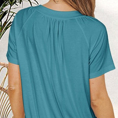 Women's Casual Pleated V-Neck Short-Sleeve Top