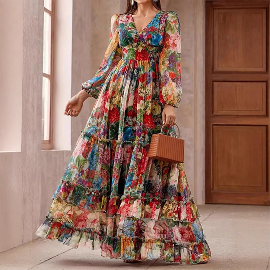 ⏳Limited-time 50% off⏰Romantic V-Neck Lantern Sleeve Floral Dress👗