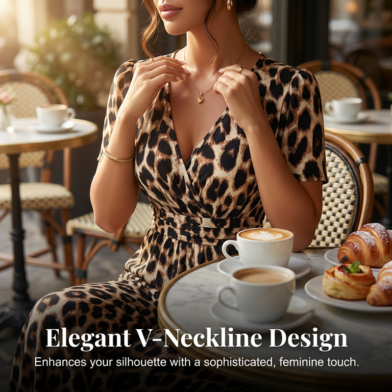 🔥Hot Sale Offers-Leopard Print V-Neck Wide-Leg Jumpsuit