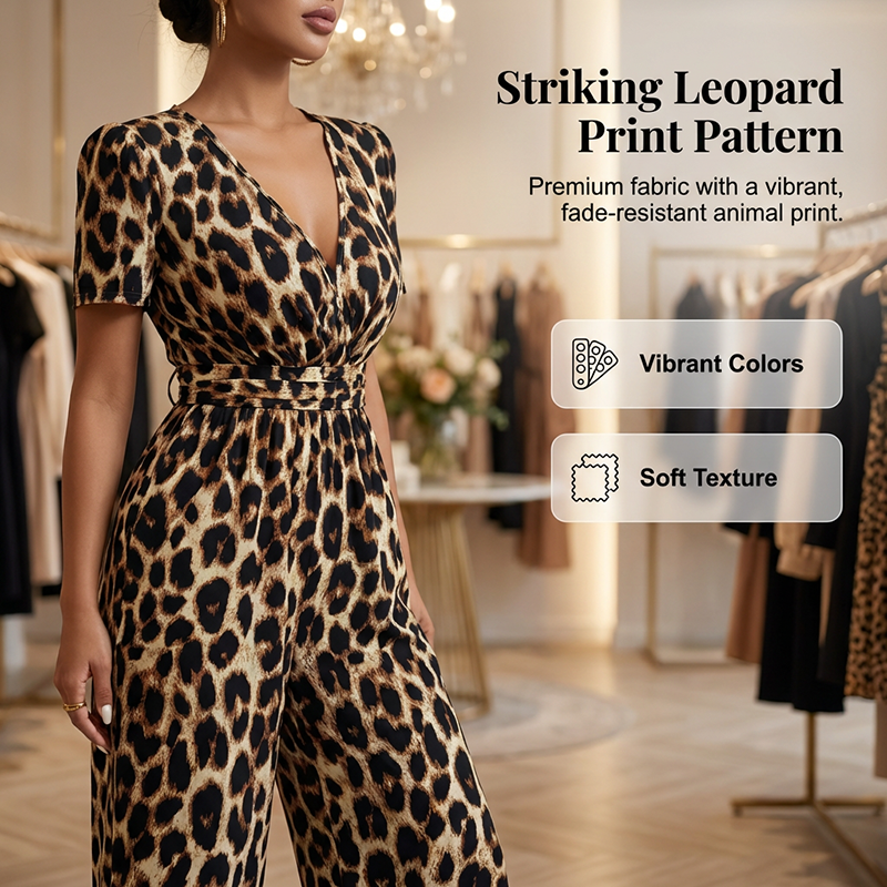 🔥Hot Sale Offers-Leopard Print V-Neck Wide-Leg Jumpsuit