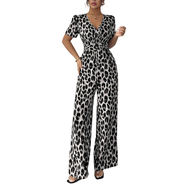 🔥Hot Sale Offers-Leopard Print V-Neck Wide-Leg Jumpsuit