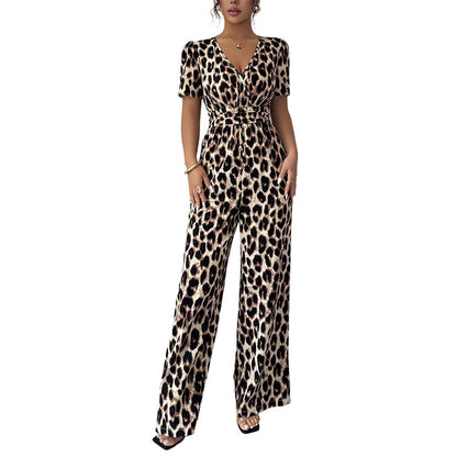 🔥Hot Sale Offers-Leopard Print V-Neck Wide-Leg Jumpsuit