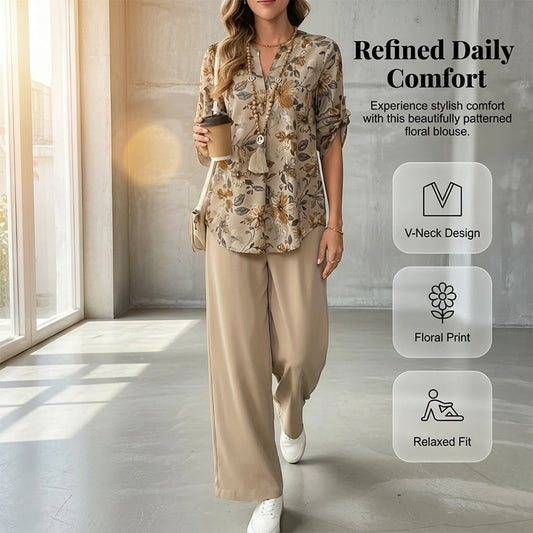 Women's Floral Print Blouse & Wide-Leg Pants Set