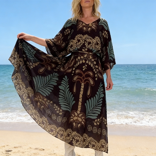 Bohemian V-Neck Botanical Print Maxi Dress