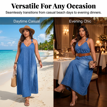 👗 60% OFF NOW! ✨ Casual Loose Fit V-Neck Denim Maxi Dress – Comfortable, Versatile & Perfect for Everyday Wear 🌸