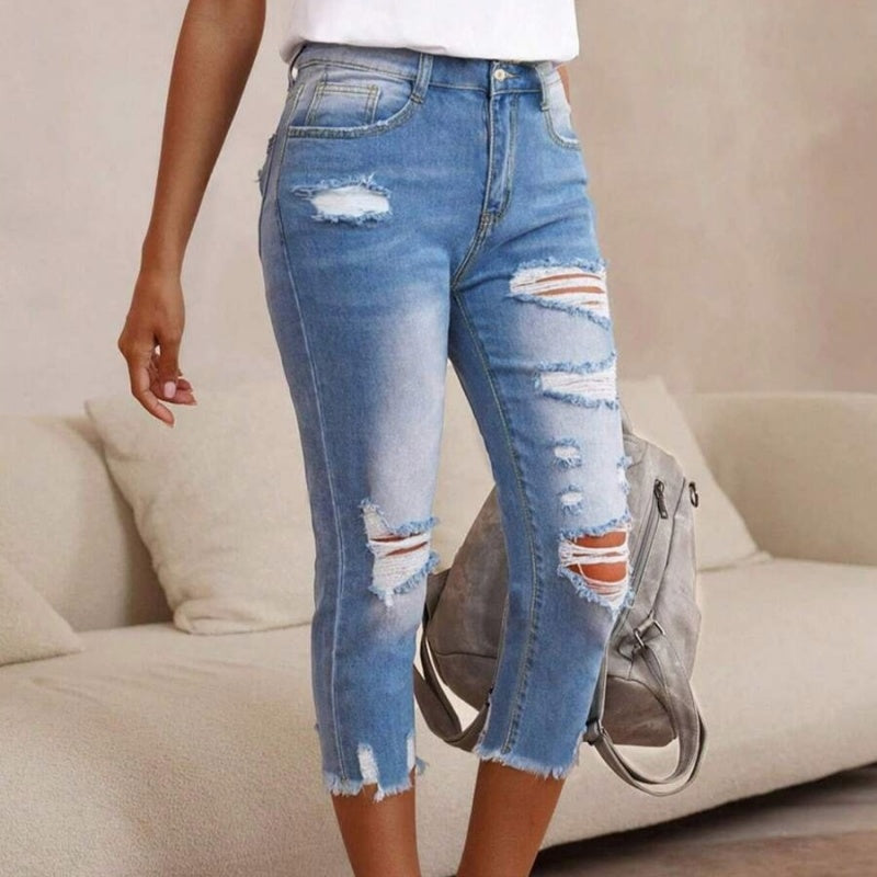 ⏳Time-Limited Special⏰Women's Ripped Washed Raw Hem Jeans